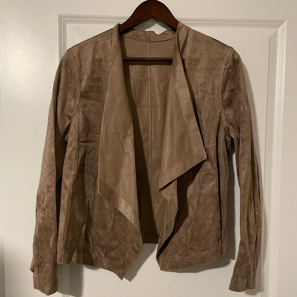 Women’s Tan Faux Leather Blazer with Drape Front - Size M